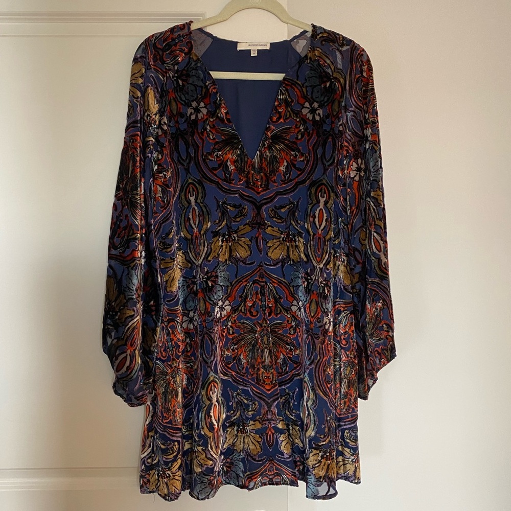 Lavender Brown navy dress with velvet detail